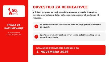 Obvestilo za rekreativne uporabnike rdeče dvorane